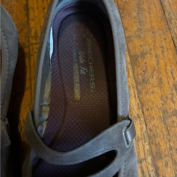 Skechers Wide Fit Women's Memory Foam Slip-On Mary Jane Style Grey - Picture 6 of 8